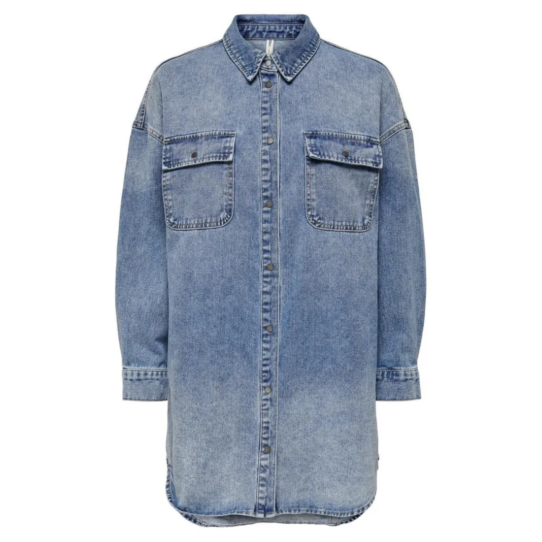 Chemise en denim Col chemise Manches longues bleu