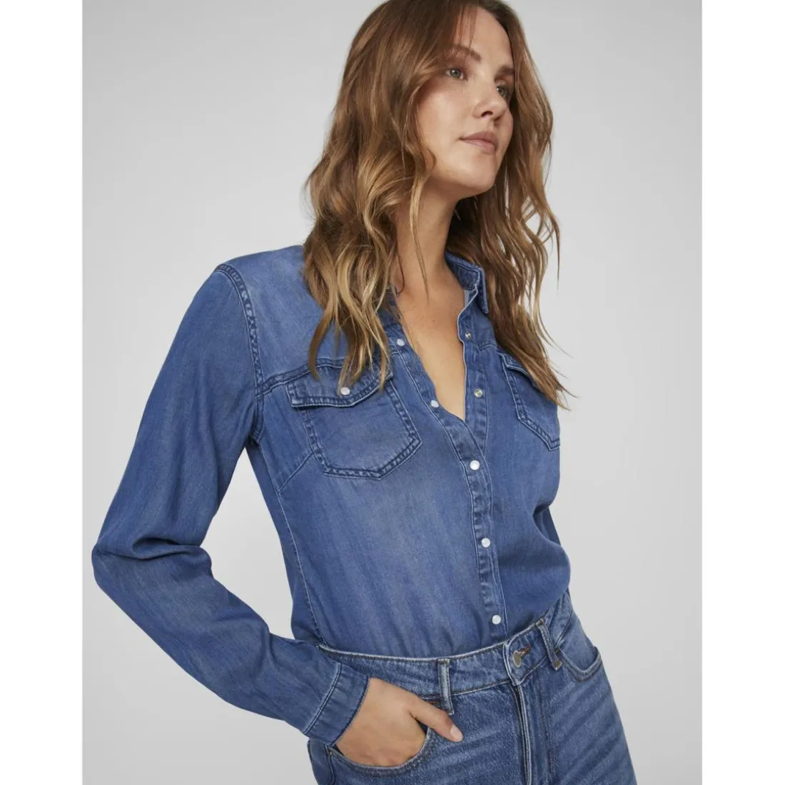 Chemise en denim manches longues bleu
