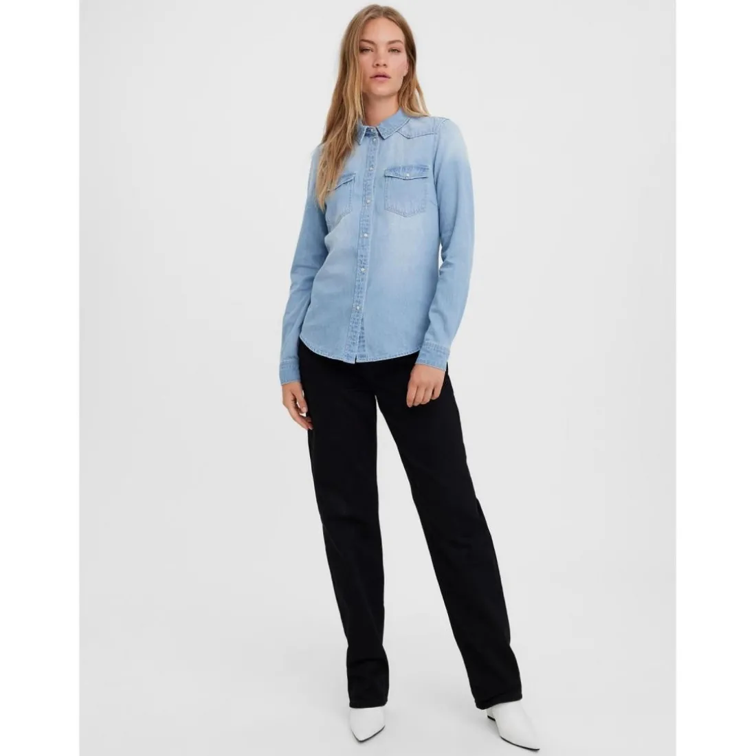 Chemise en denim Slim Fit Col chemise Manches longues bleu Pax