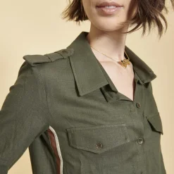 Chemise en Viscose/Lin avec bandes appliquées kaki