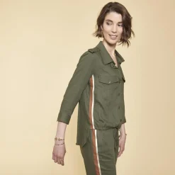 Chemise en Viscose/Lin avec bandes appliquées kaki
