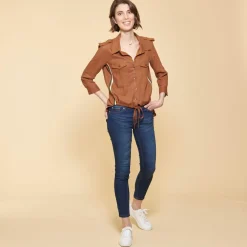 Chemise en Viscose/Lin avec bandes appliquées camel
