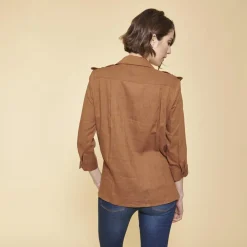 Chemise en Viscose/Lin avec bandes appliquées camel