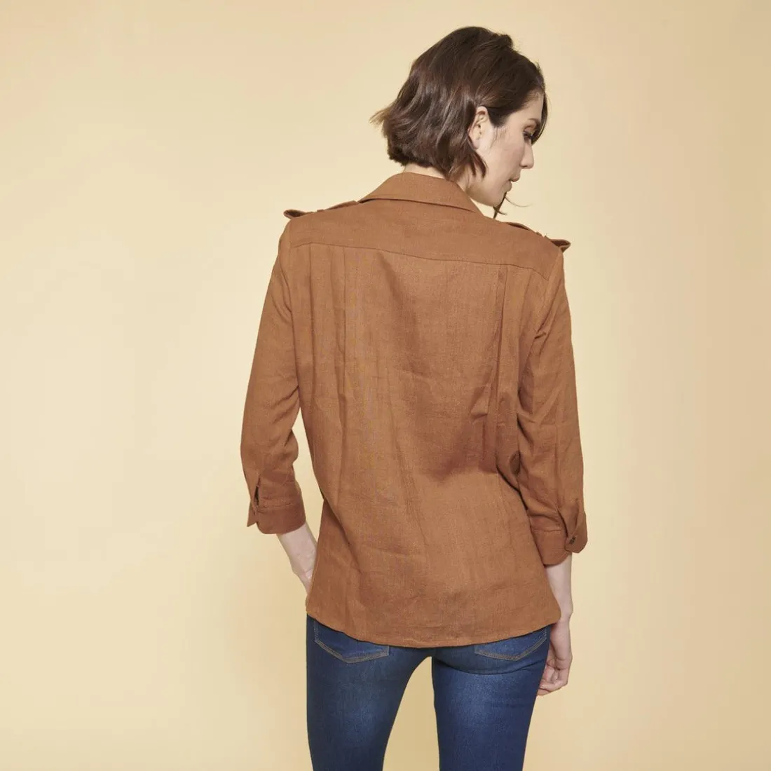 Chemise en Viscose/Lin avec bandes appliquées camel