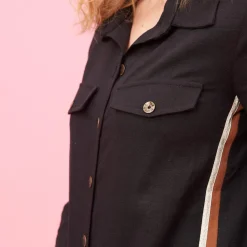 Chemise en Viscose/Lin avec bandes appliquées noir