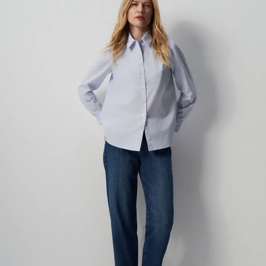 Chemise femme bleue claire en coton bleu clair