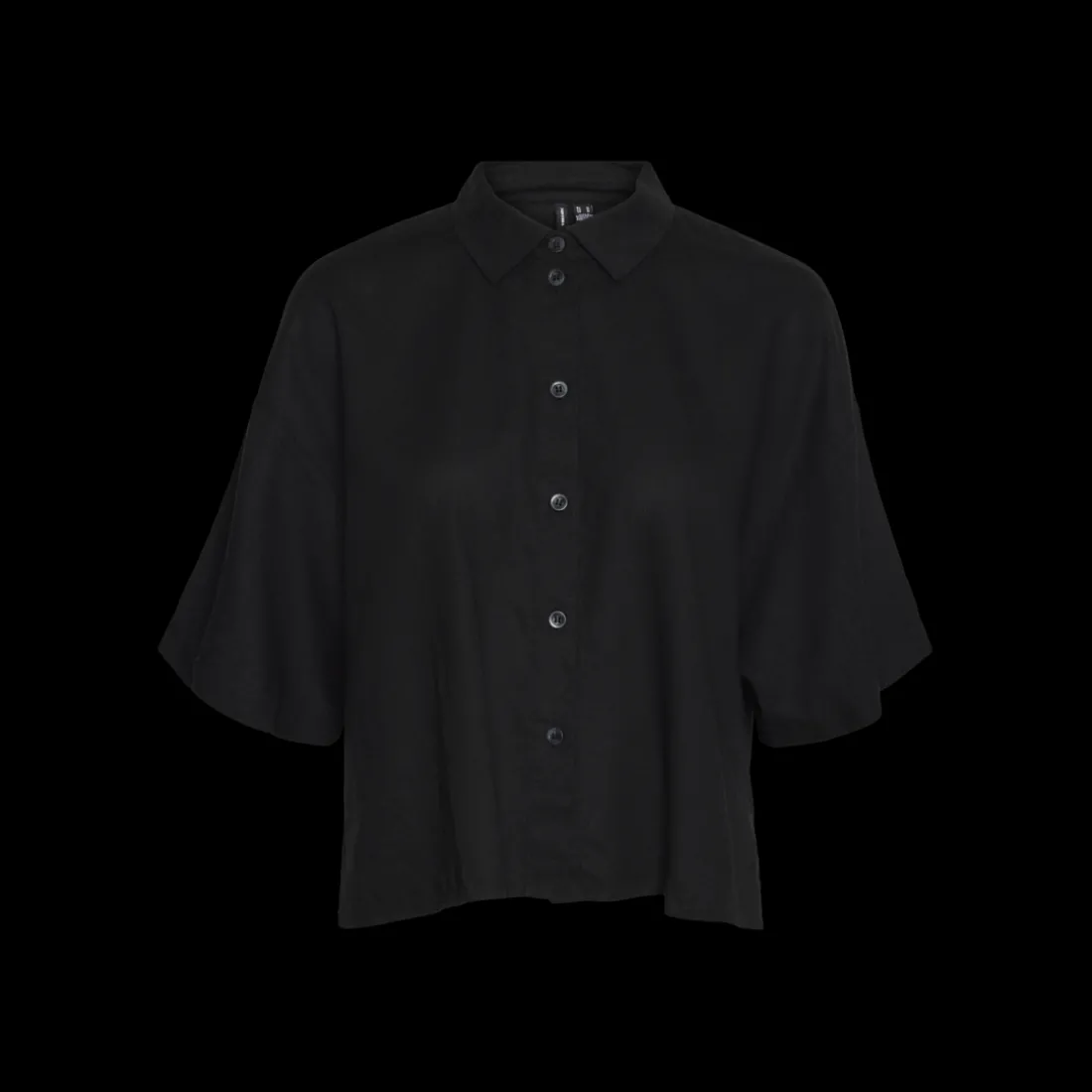 Chemise fermeture par bouton col chemise manches larges manches 2/4 noir en lin Opal