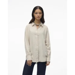 Chemise fermeture par bouton poignets boutonnés col chemise manches larges manches longues gris en lin Maia