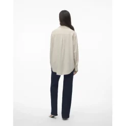 Chemise fermeture par bouton poignets boutonnés col chemise manches larges manches longues gris en lin Maia