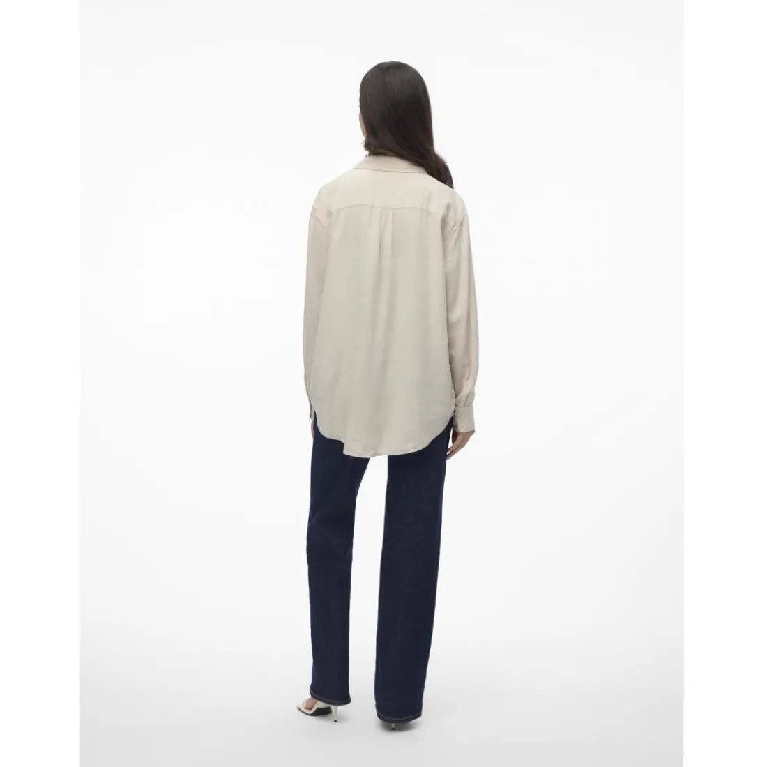 Chemise fermeture par bouton poignets boutonnés col chemise manches larges manches longues gris en lin Maia