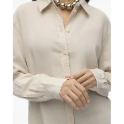 Chemise fermeture par bouton poignets boutonnés col chemise manches larges manches longues gris en lin Maia