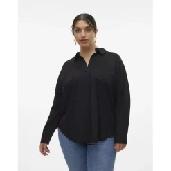 Chemise fermeture par bouton col chemise manches longues noir en viscose Sloan