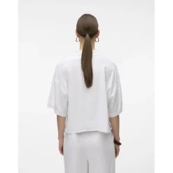 Chemise fermeture par bouton col chemise manches larges manches 2/4 blanc en lin Lise