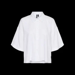 Chemise fermeture par bouton col chemise manches larges manches 2/4 blanc en lin Lise