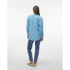 Chemise fermeture par bouton poignets boutonnés col chemise manches longues bleu Wren en coton