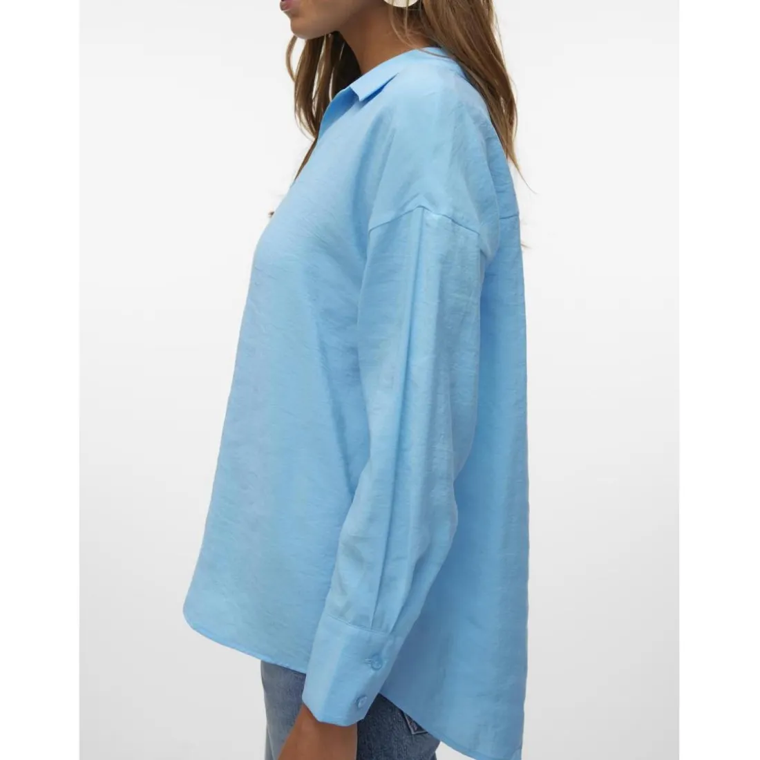 Chemise fermeture par bouton poignets boutonnés col chemise manches longues bleu Wren en coton