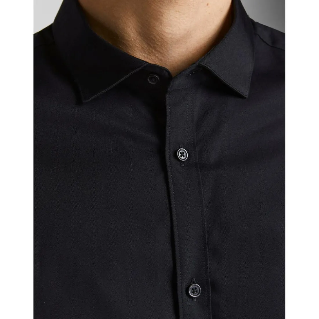 Chemise habillée Slim Fit Col chemise Manches longues Noir en coton