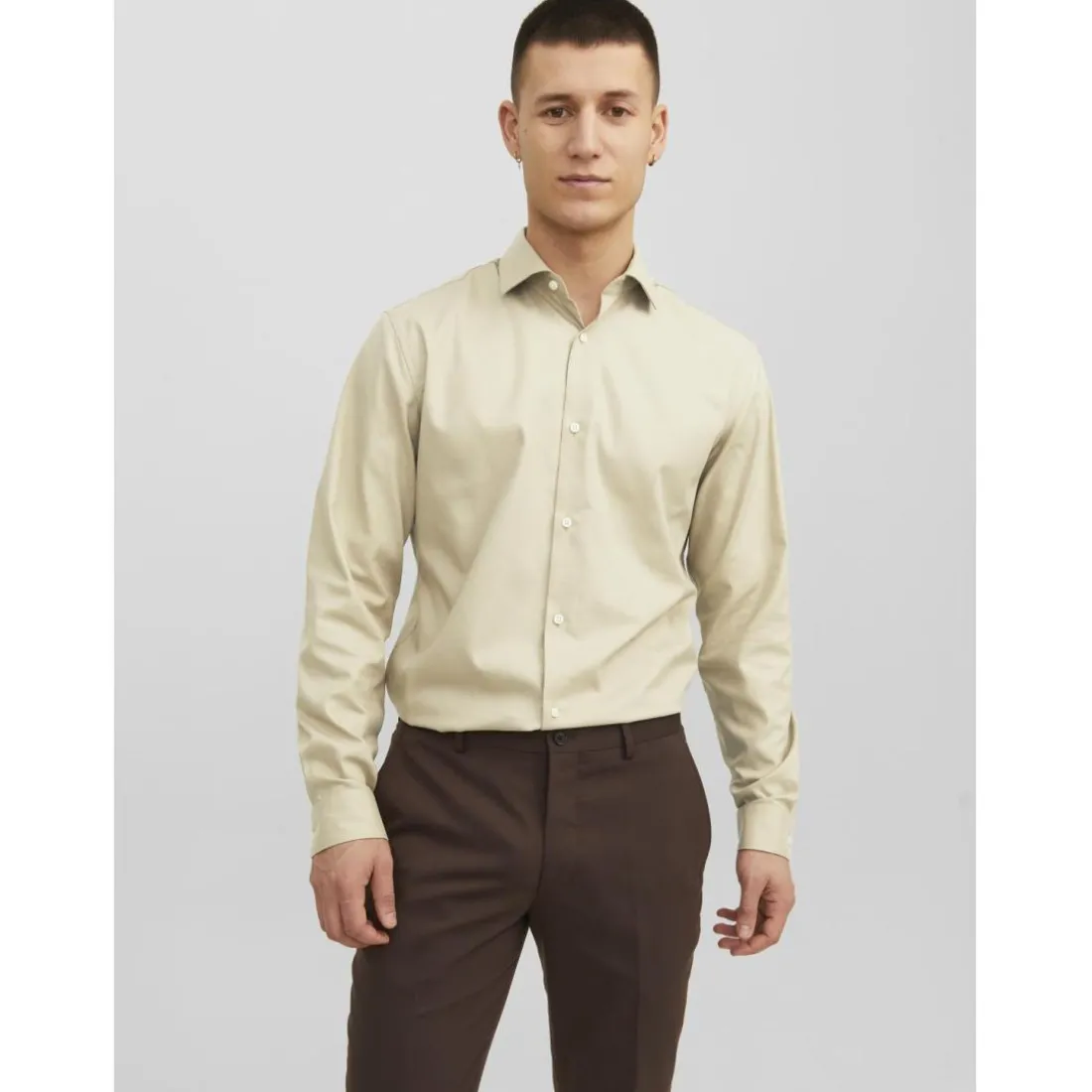 Chemise homme beige en coton Tito