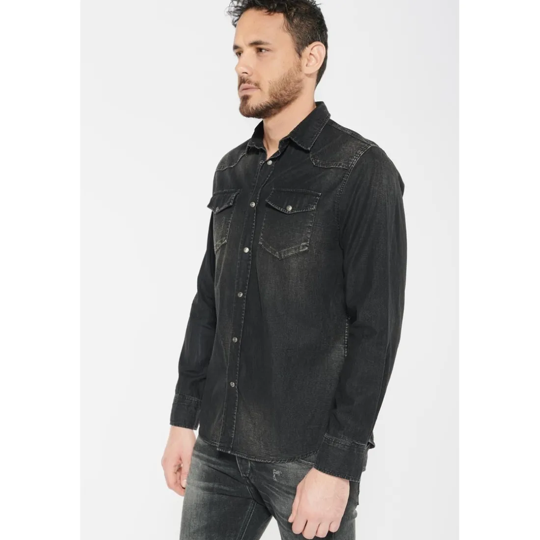 Chemise Juanito en jeans noir délavé
