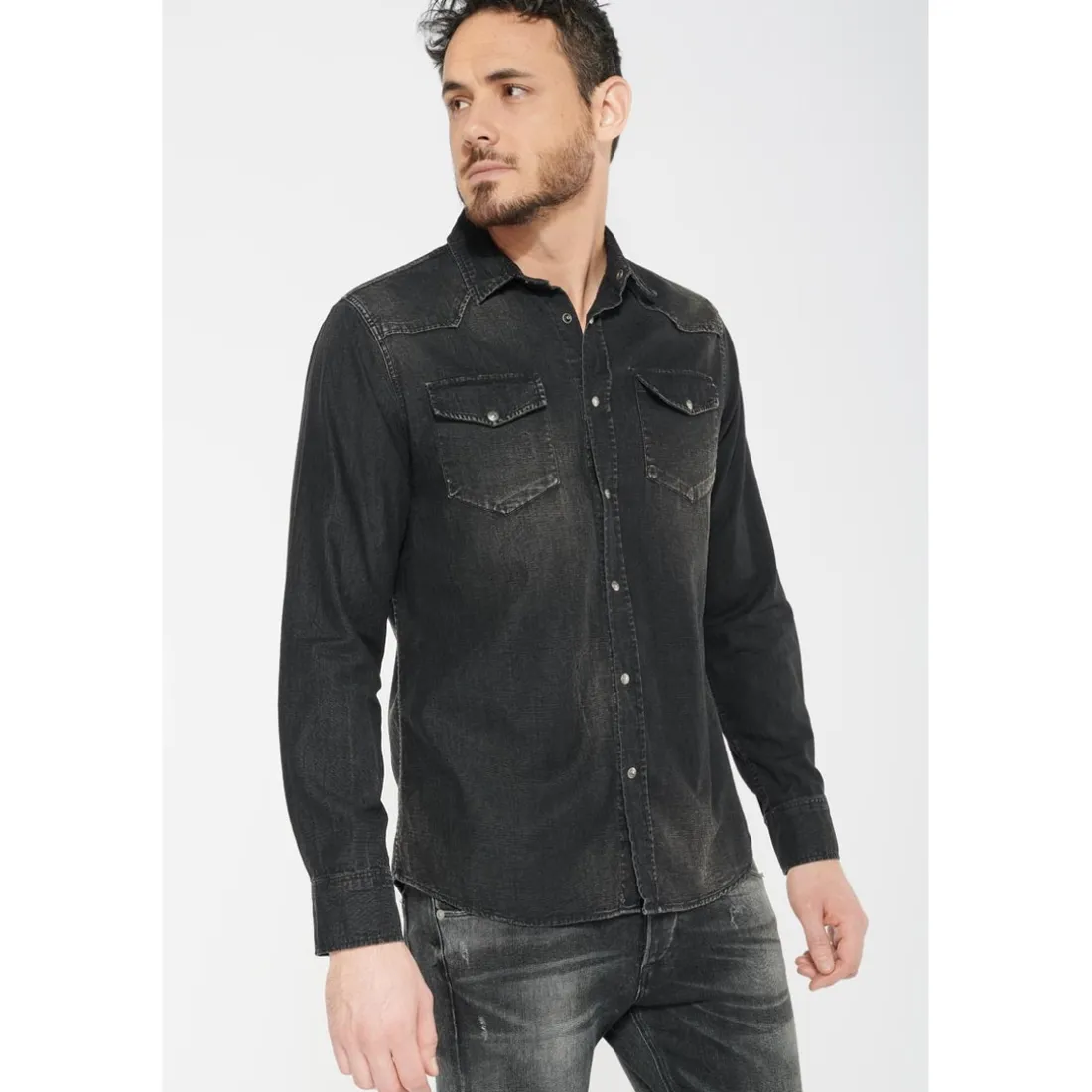 Chemise Juanito en jeans noir délavé