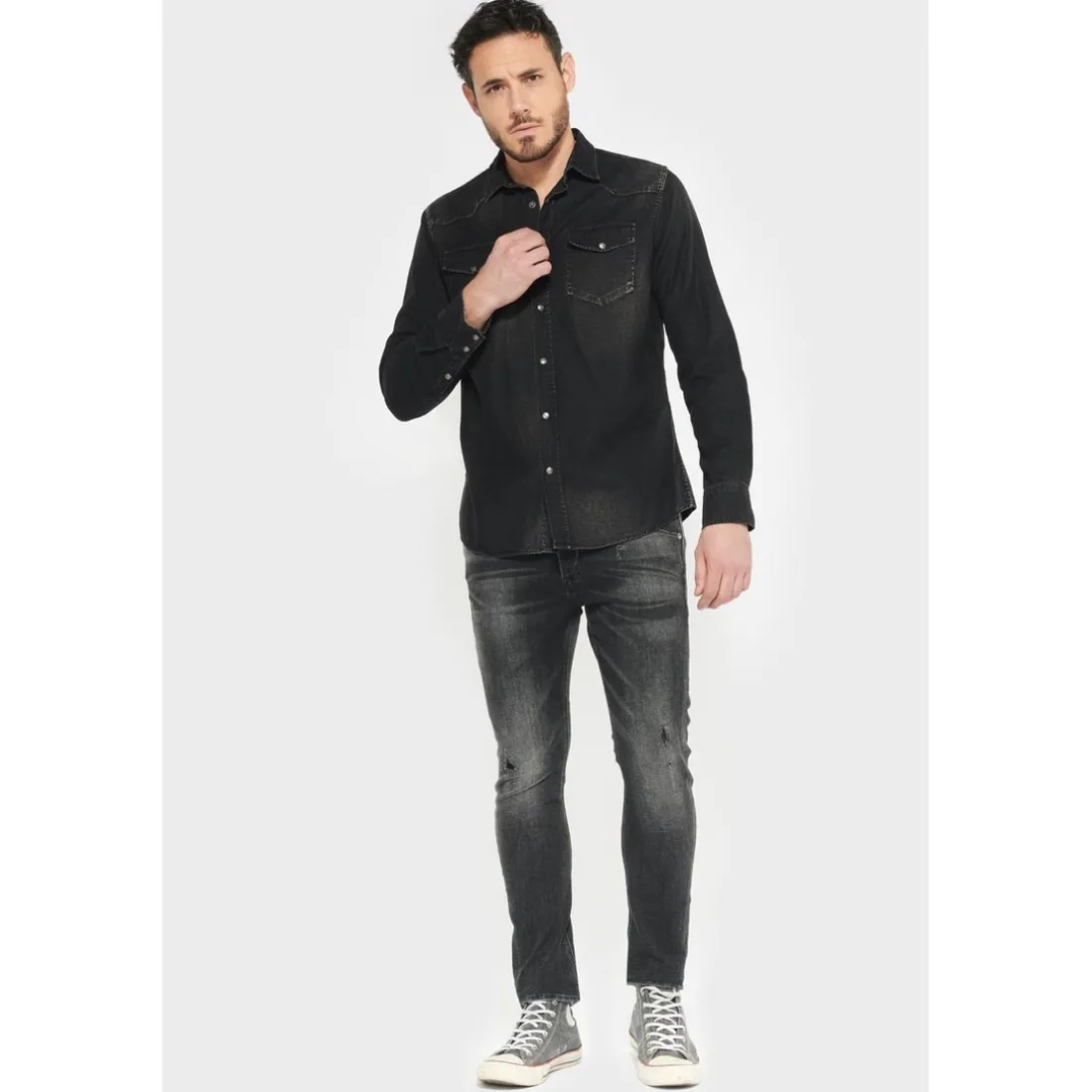 Chemise Juanito en jeans noir délavé