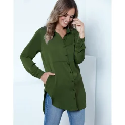 Chemise longue avec poches latérales - Kaki