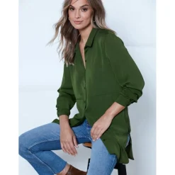 Chemise longue avec poches latérales - Kaki