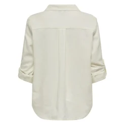 Chemise loose fit col boutonné manches avec revers manches longues blanc en lin Juno