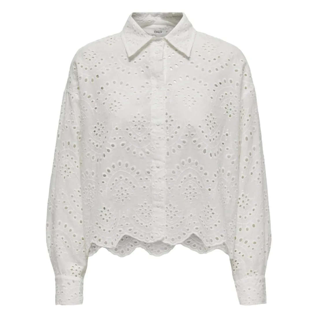 Chemise loose fit col chemise épaules tombantes manches longues blanc en coton Rose