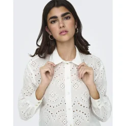 Chemise loose fit col chemise épaules tombantes manches longues blanc en coton Rose