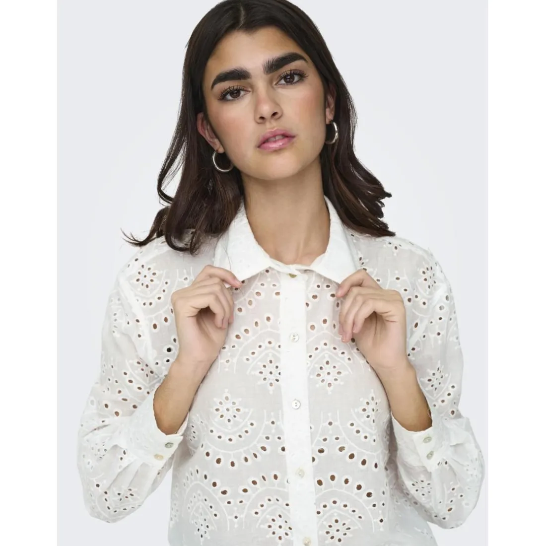 Chemise loose fit col chemise épaules tombantes manches longues blanc en coton Rose