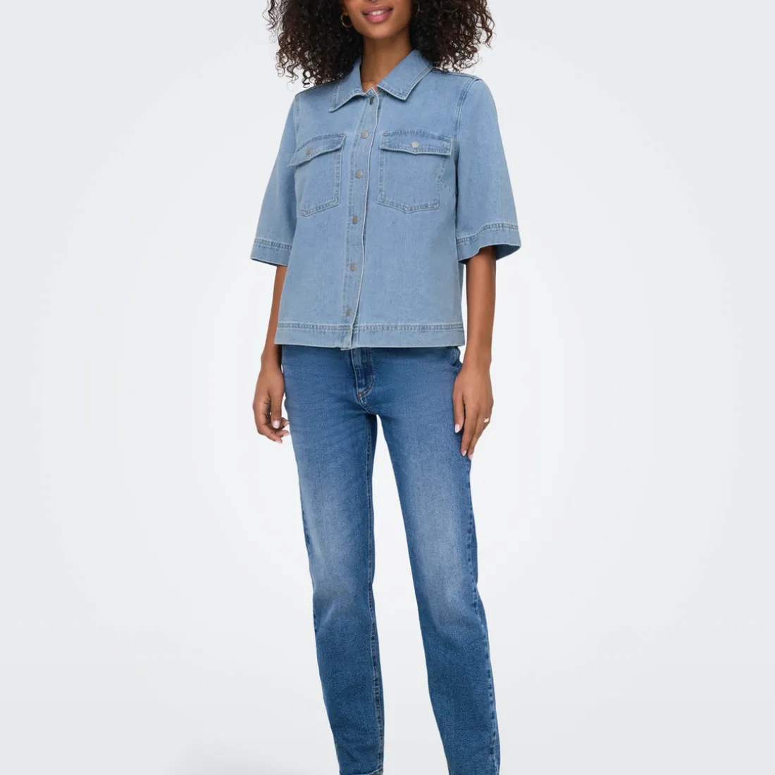 Chemise manche courte en Jean ONLBELLE - Bleu Clair Kaye
