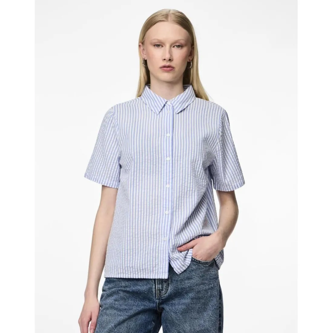 Chemise manches courtes Sally bleu en coton Sue