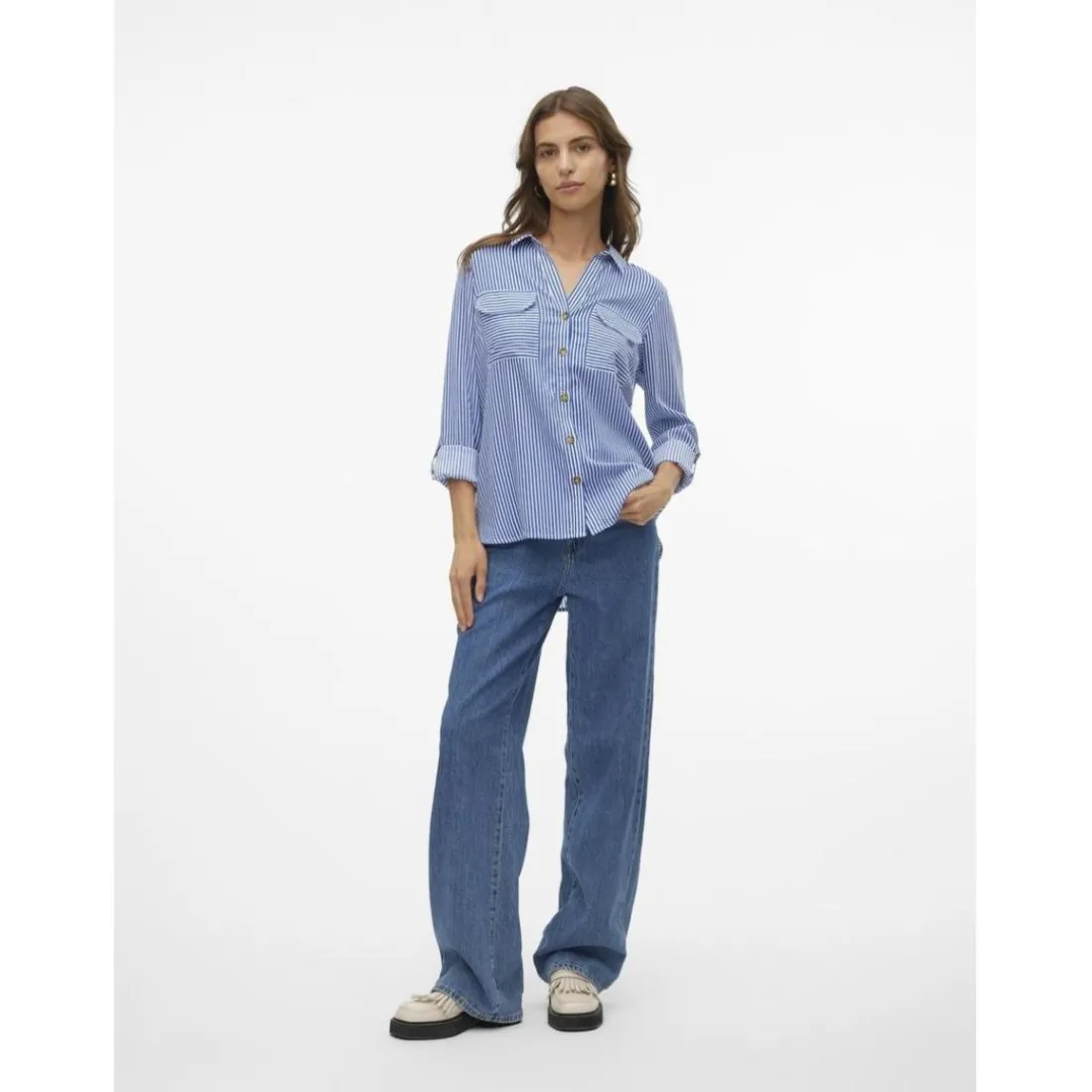 Chemise manches longues à rayures bleu en viscose Isa