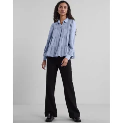 Chemise manches longues bleu en viscose