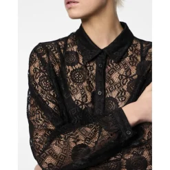 Chemise manches longues en dentelle Colline noir Clio