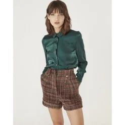 Chemise manches longues satinée vert en viscose