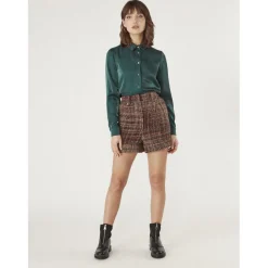 Chemise manches longues satinée vert en viscose