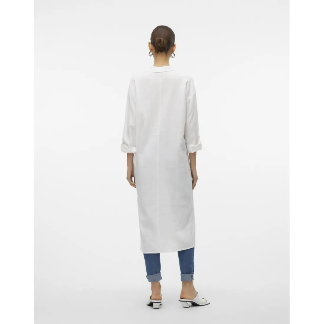 Chemise poignets boutonnés col chemise manches avec revers manches longues blanc en lin Dee