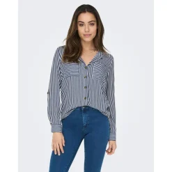 Chemise Rayures Col chemise Manches longues vert bleu en viscose
