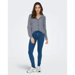 Chemise Rayures Col chemise Manches longues vert bleu en viscose