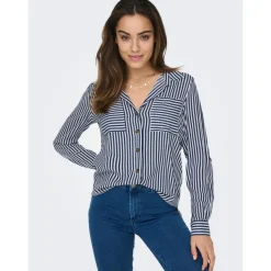Chemise Rayures Col chemise Manches longues vert bleu en viscose
