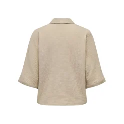 Chemise regular fit col boutonné manches courtes gris clair en coton bio Ava