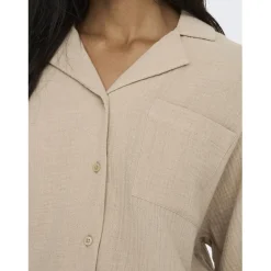 Chemise regular fit col boutonné manches courtes gris clair en coton bio Ava
