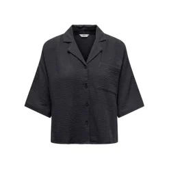 Chemise regular fit col boutonné manches courtes noir en coton bio Julia