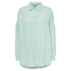 Chemise regular fit col chemise manches longues turquoise en coton bio Rhea