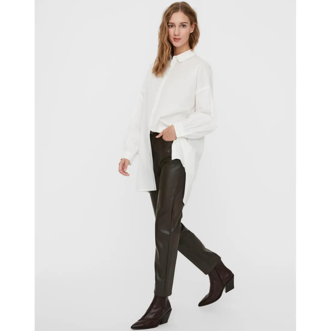 Chemise Regular Fit Col chemise Manches longues Extra long blanc en coton