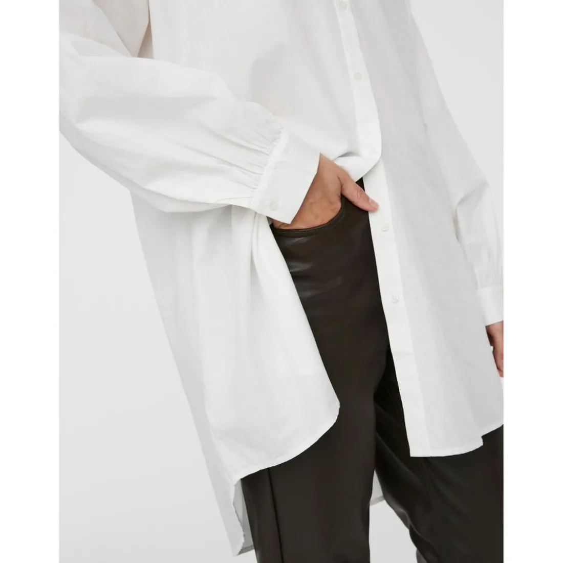 Chemise Regular Fit Col chemise Manches longues Extra long blanc en coton