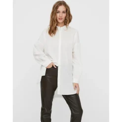 Chemise Regular Fit Col chemise Manches longues Extra long blanc en coton