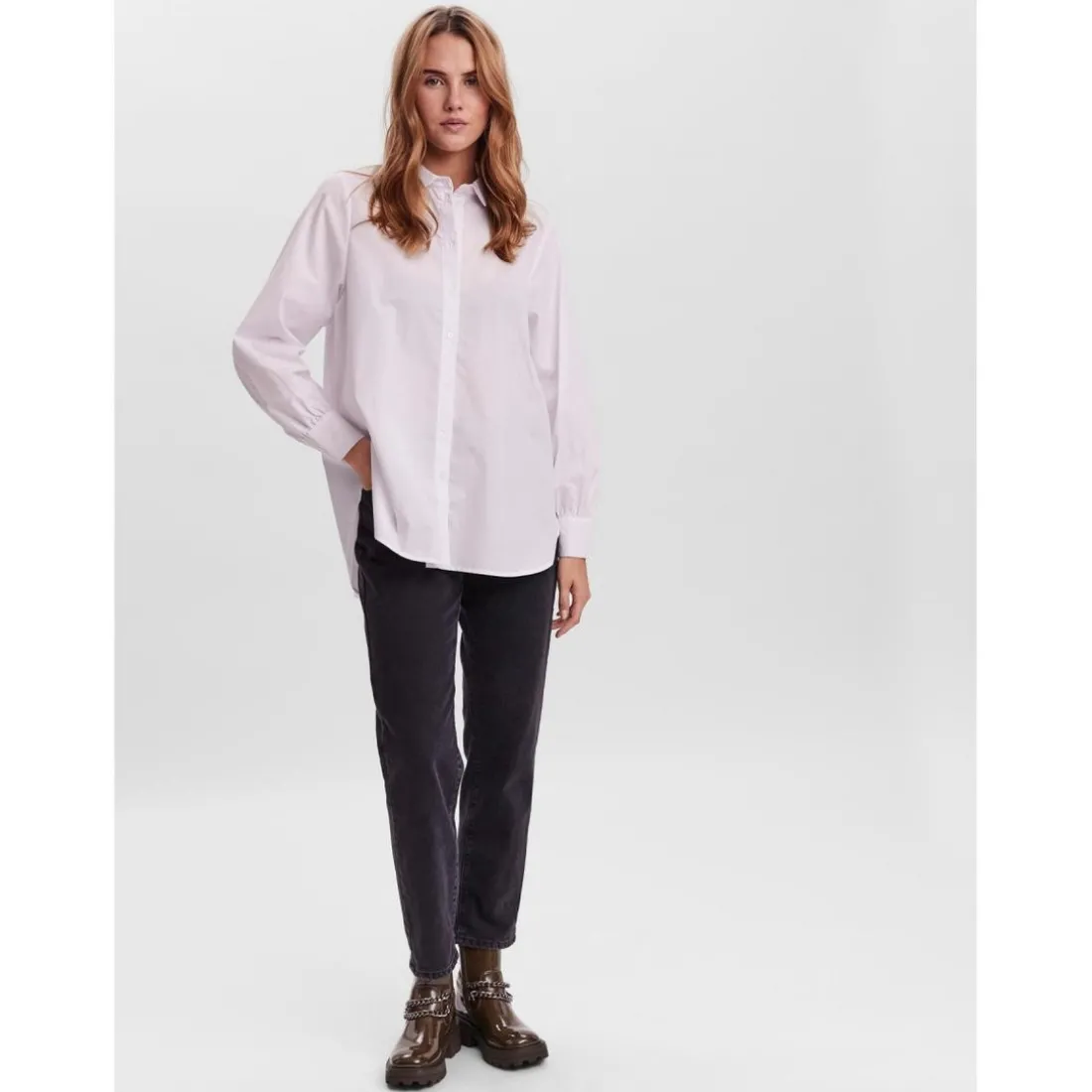 Chemise Regular Fit Col chemise Manches longues Oversize blanc